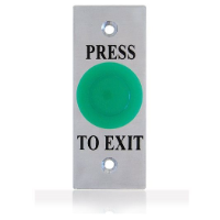 Exit Button, Small Mushroom, Illuminated, Green, Architrave Plate, Fly Leads