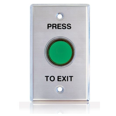 Exit Button, Shrouded, Green, Illuminated, Standard Plate