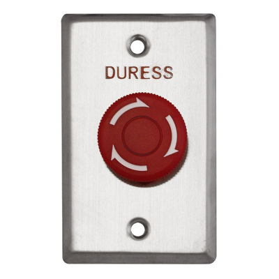Duress Button, Big Mushroom, Red, Twist to Reset, Stainless Steel Plate