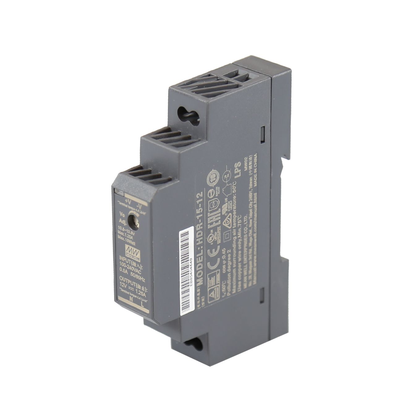 Alimentatore Su Guida DIN DR-15-12 | 12V 1.25A 15W | PWM, Montaggio Modulare | Per Armadi Di Controllo Industriale