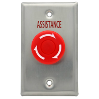 Assistance Button, Big Mushroom, Red, Twist to Reset Stainless Steel