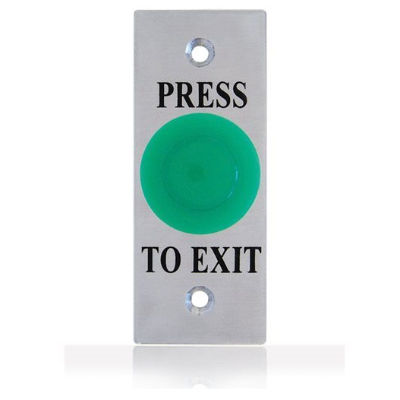 Exit Button, Small Mushroom, Illuminated, Green, Architrave Plate, Fly Leads