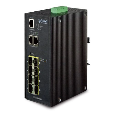 Planet 8-port Industrial Fibre Switch, 8 SFP Ports, -40 to 75 Degrees