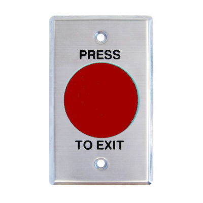 Exit Button, Big Mushroom, Red, Standard Stainless Steel Plate, Momentary