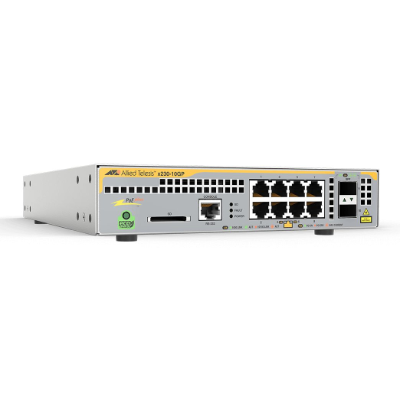 Allied Telesis 8-port Gigabit PoE Switch, 8x 10/100/1000T + 2x Gigabit SFP Ports