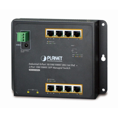 Planet 8-Port Industrial Switch, L2 Managed, 2 SFP Ports, -40 to 75 deg C