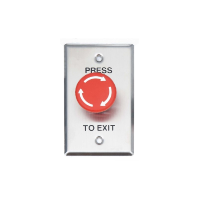 Exit Button, Big Mushroom, Red, Twist to Reset, Standard Stainless Steel Plate