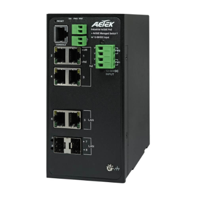 *SpOrd* Aetek 4 Port Managed 1Gb Industrial PoE Switch, 2x SFP/RJ45, 80W, 12-56V Input