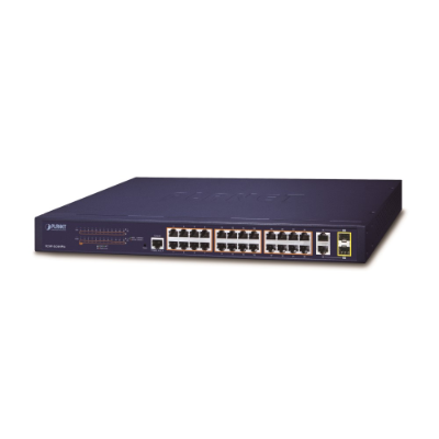 Planet 24-Port PoE Managed Fast Ethernet Switch, 2x Combo TP/SFP Uplink, 802.at, 420W